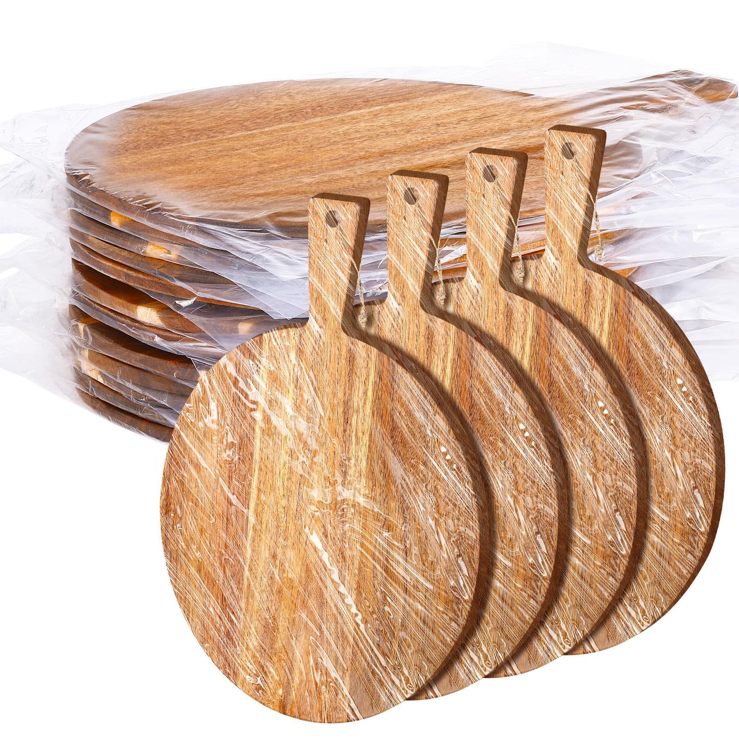 Patelai 12 Piece Round Wood Cutting Board with Handle Bulk Pizza Peel Laser Engraving Serving Charcuterie Cheese Bread Cutting Board Bulk Gifts for DIY Christmas Housewarming(Acacia Wood,13 Inch)