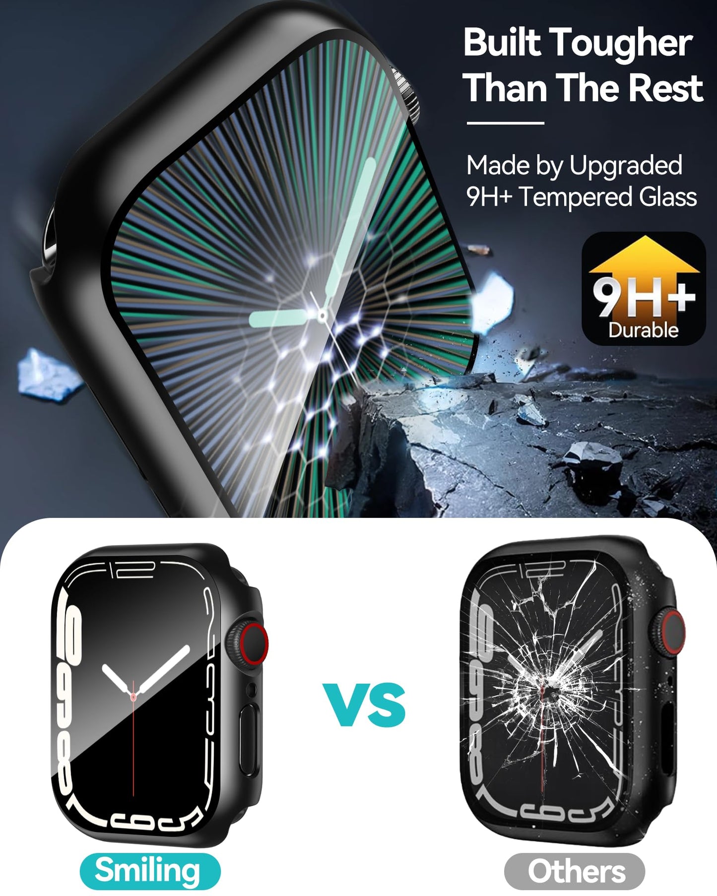 Smiling 2 Pack Case Compatible with Apple Watch SE 3 (2025)/ SE 2/ SE/Series 6/5/4 44mm with Tempered Glass Screen Protector, Hard PC Case Overall Protective Cover - Black