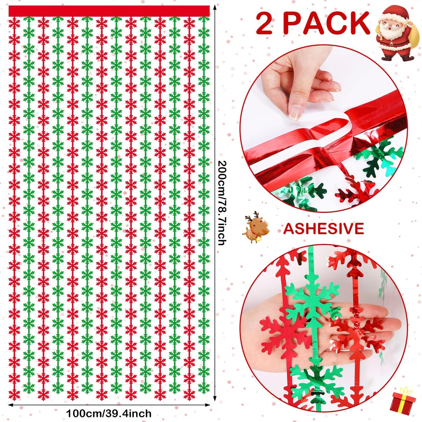 Blosssound 11PCS Christmas Decorations Set Xmas Foil Fringe Curtains Backdrop Christmas Banner Lollipop Candy Cane Balloon Red Green Snowflake Garland for Christmas New Year Ugly Sweater Party Decor