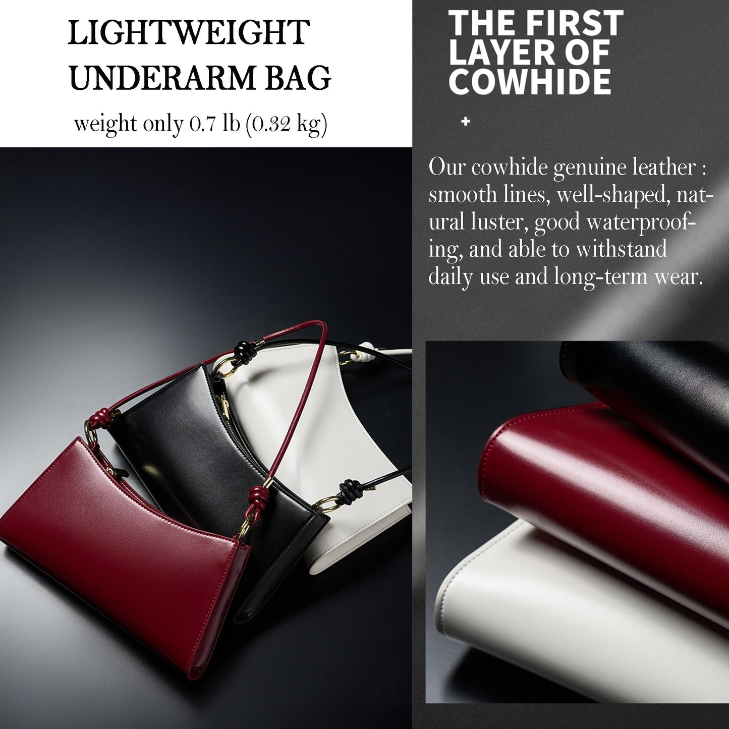 SYMENGR Genuine Leather Evening Bag for Women Stylish Hobo Handbag Shoulder Bags(wine red)