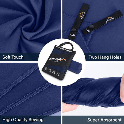 Microfiber Travel Towel - Ultra Absorbent Quick Dry Gym & Camping Towel | Lightweight, Navy Blue (24"×12")