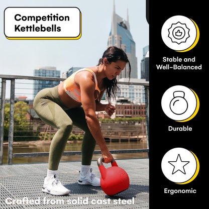 Kettlebell Kings Competition Kettlebells Weight (35mm handle) 8-48 KG | Hand weights Workout Gym Equipment & Strength training sets for Women & Men for Home Gym | Suitable for High Repetition Workouts
