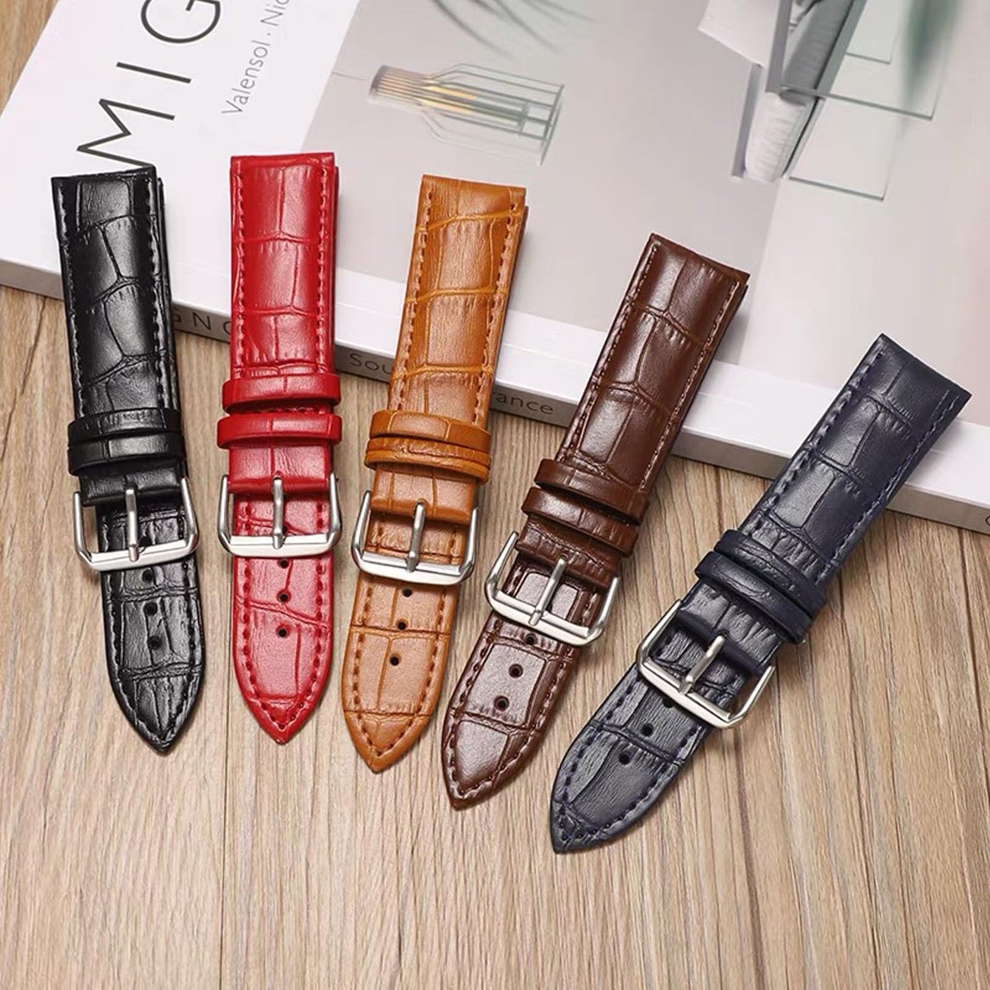 Aoeiwv Genuine Leather Watch Bands Quick Release Soft Calfskin Alligator Embossed Leather Strap Business Casual Universal Replacement Band 12/13/14/15/16/17/18/19/20/21/22/23/24mm for Men Women