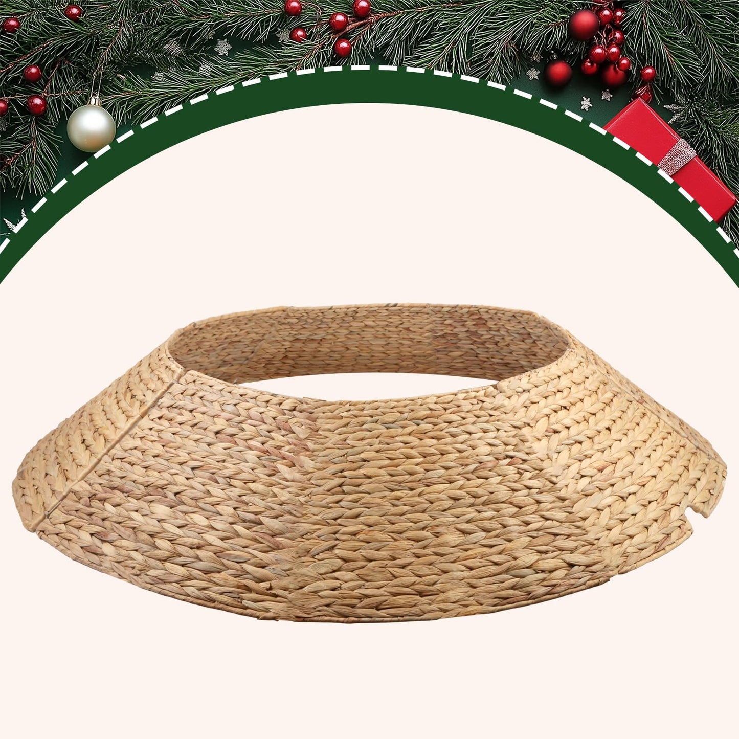 42" Christmas Tree Collar, Hand Woven Hyacinth Christmas Tree Base - 8 Piece Rustic Farmhouse Style Tree Skirt Replacements for Artificial Trees, Fits Below 41" Tree Stand, Natural Hyacinth