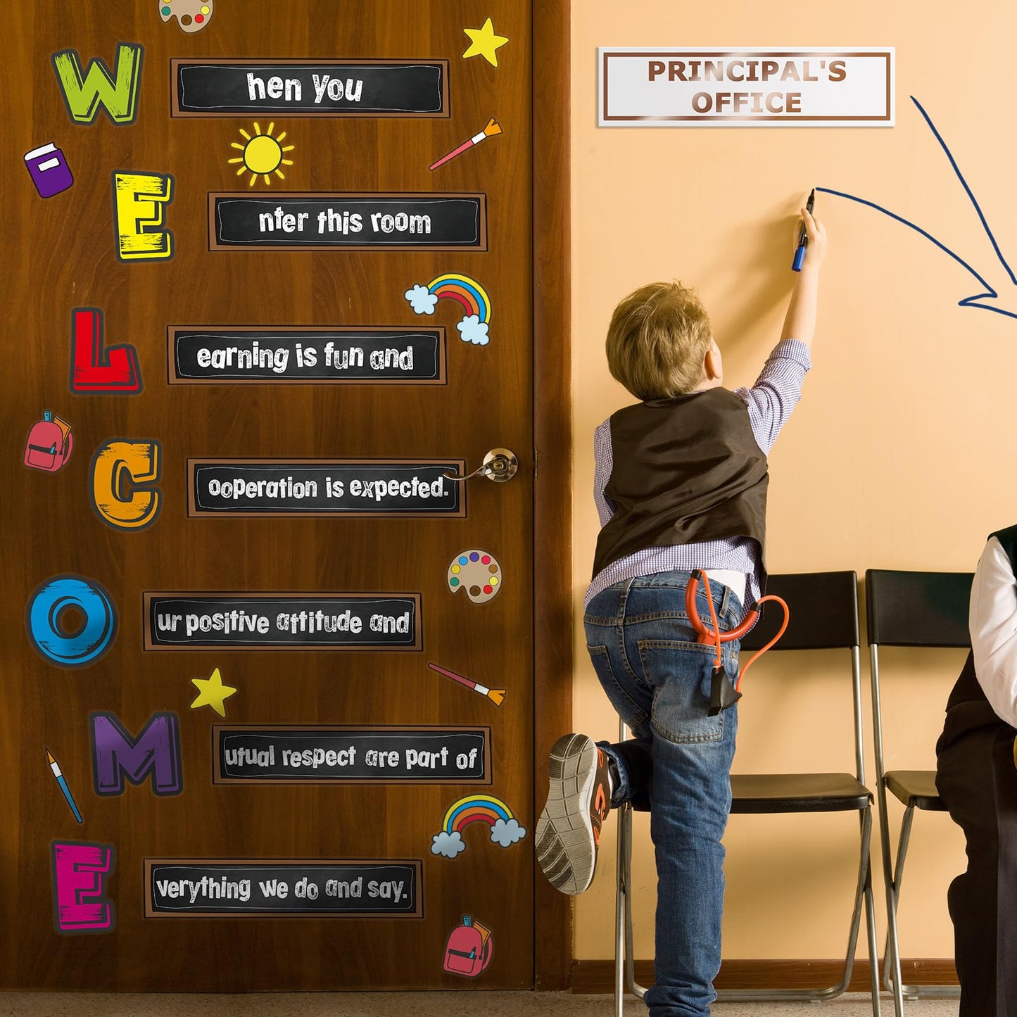 Cinrobiye Welcome Window Door Clings Stickers,Welcome Poster for Classrooms Door Decorations Back to School Party Teachers Supplies for Preschool Kindergarten Elementary Wall Glass Blackboard Decor