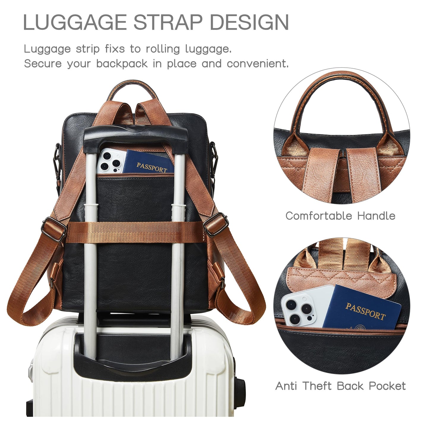 Shrrie Backpack Purse for Women Leather Fashion Designer Travel Backpack Convertible Shoulder Satchel Bag for College Work