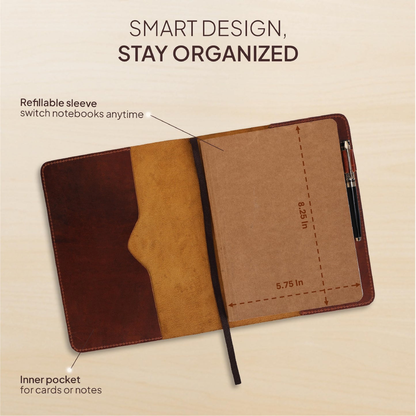 TheAntiq A5 Leather Journal 5.75x8.25 inches Refillable Journal Cover for Large Moleskine, Leather Handmade Notebook A5 Cover Large Leather Journal for Professionals