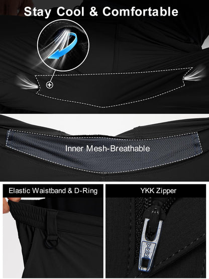 Mens Hiking Cargo Work Nylon Pants - Water & Wear Resistant Breathable Lightweight Stretch Quick Dry - EDC with 6 Pocket Black
