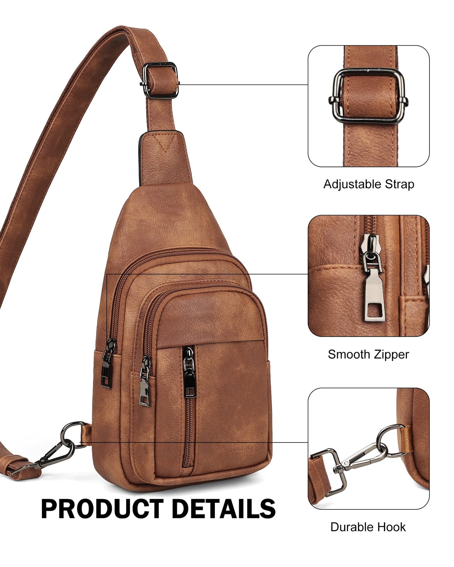 MASINTOR Sling Bag for Women - Crossbody Bags Fanny Pack with Vegan Leather - Adjustable Sling Backack for Travel Mocha Brown
