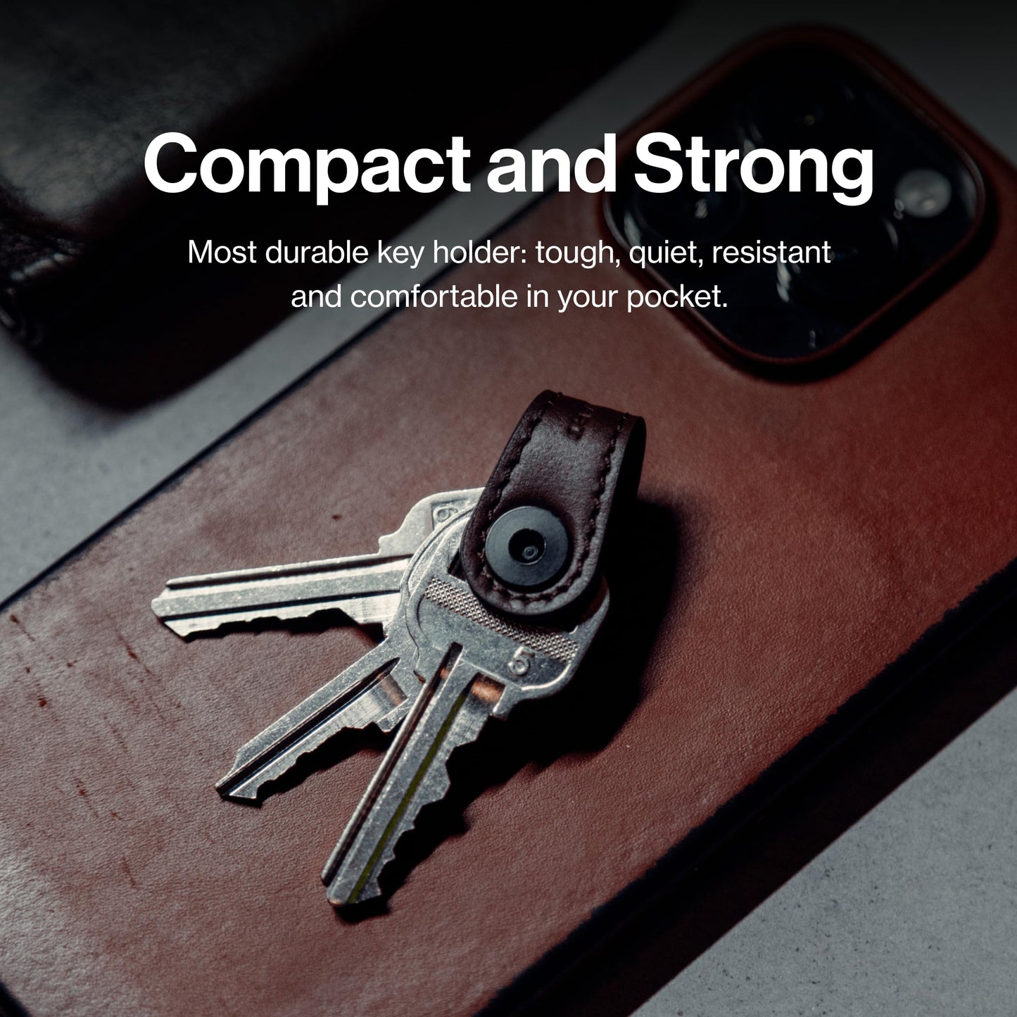 KeySmart Mini - Keychain Key Holder - Compact Key Organizer for Key Chain, Clutter-Free Minimalist Compact EDC Key Chains, Key Ring for Car Fobs Keychains - Leather