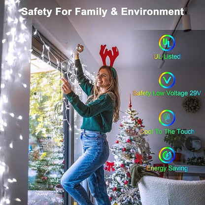 50FT 504 LED Outdoor Christmas Lights - 112 Ice Drops, 12 Pro Modes with Timer Memory & Brightness, Waterproof Hanging Ice String Light for Holiday Wedding Garden Fence House Decor (Cool White)