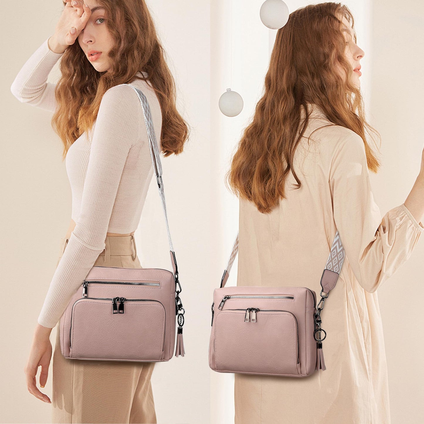 TANTOMI Crossbody Bags for Women Trendy Crossbody Purse Shoulder Handbags Vegan Leather Built in Wallet for Traver-Pink