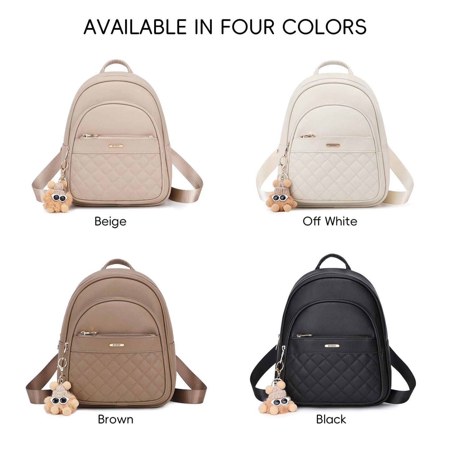 BAGOK Mini Leather Backpack Purse for Women, Small Backpack Purse with Cartoon Charm, Cute Fashion Bag for Girls