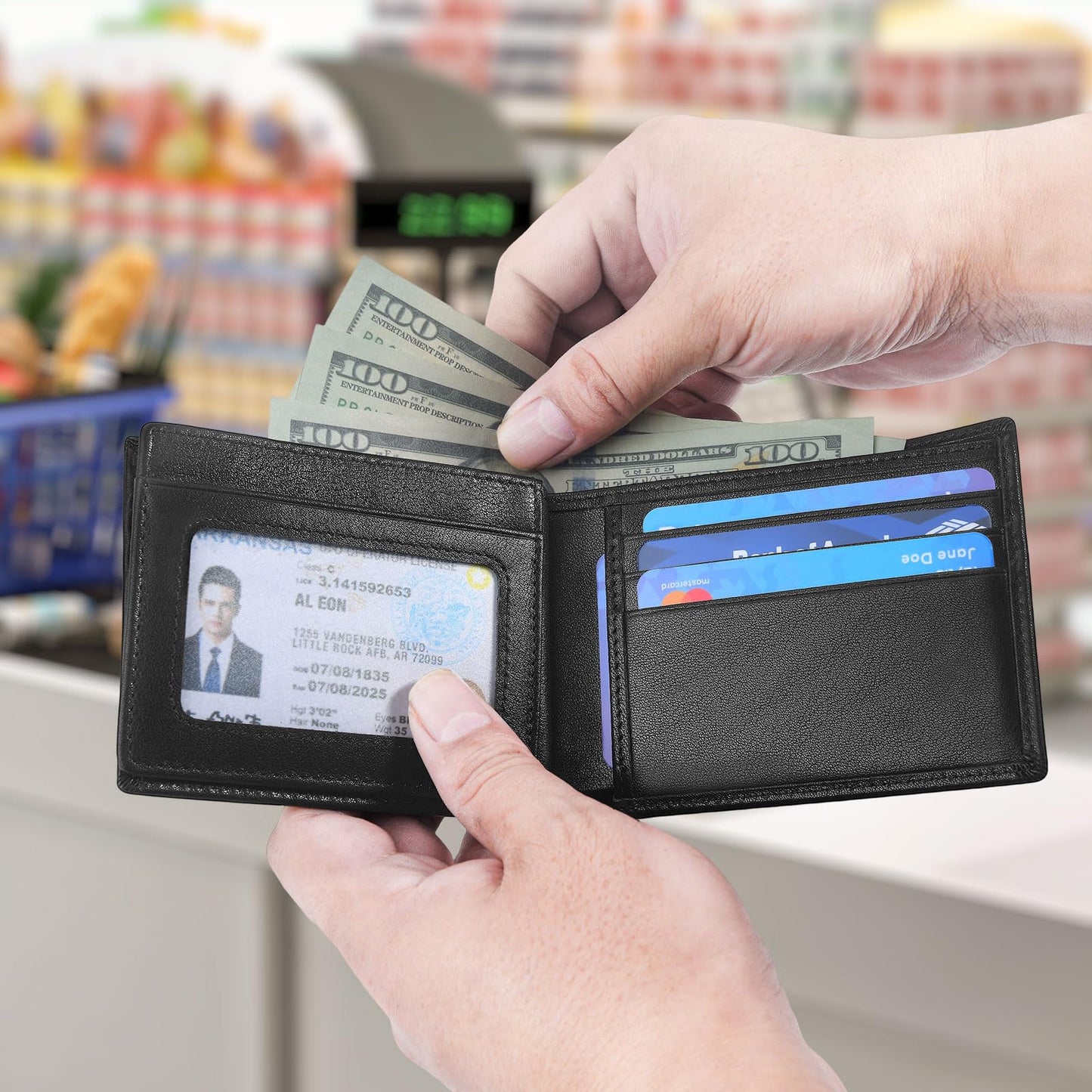 MARZAHAR Genuine Leather Mens Wallet, RFID Blocking Bifold Wallet for Men with ID Window, 11 Card Slots, Husband Birthday Anniversary, Dad Fathers Day Gift (Black)