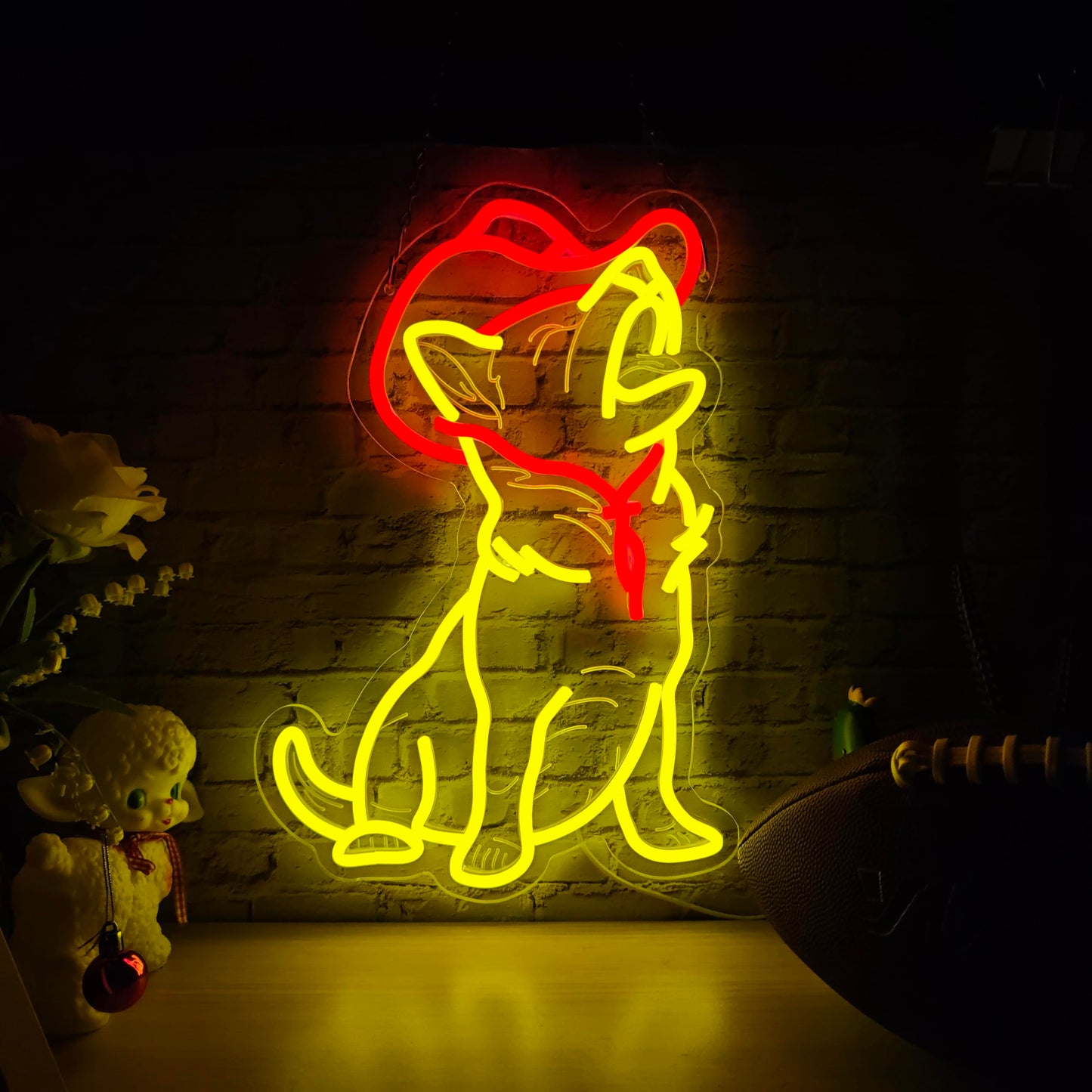 Dog with Cowboy Hat Neon Signs for Wall Decor, Cute Light Up Dog LED Sign for Bedroom, Animal Neon Lights for Birthday Christmas Party Gifts, USB Powered, Dimmable Brightness