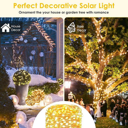 2-Pack Solar String Lights for Outside, Total 200LED Solar Christmas Fairy Lights Waterproof, Outdoor Twinkle Light Copper Wire 8 Modes Fairy Light for Xmas Tree Party Wedding Decor (Warm White)