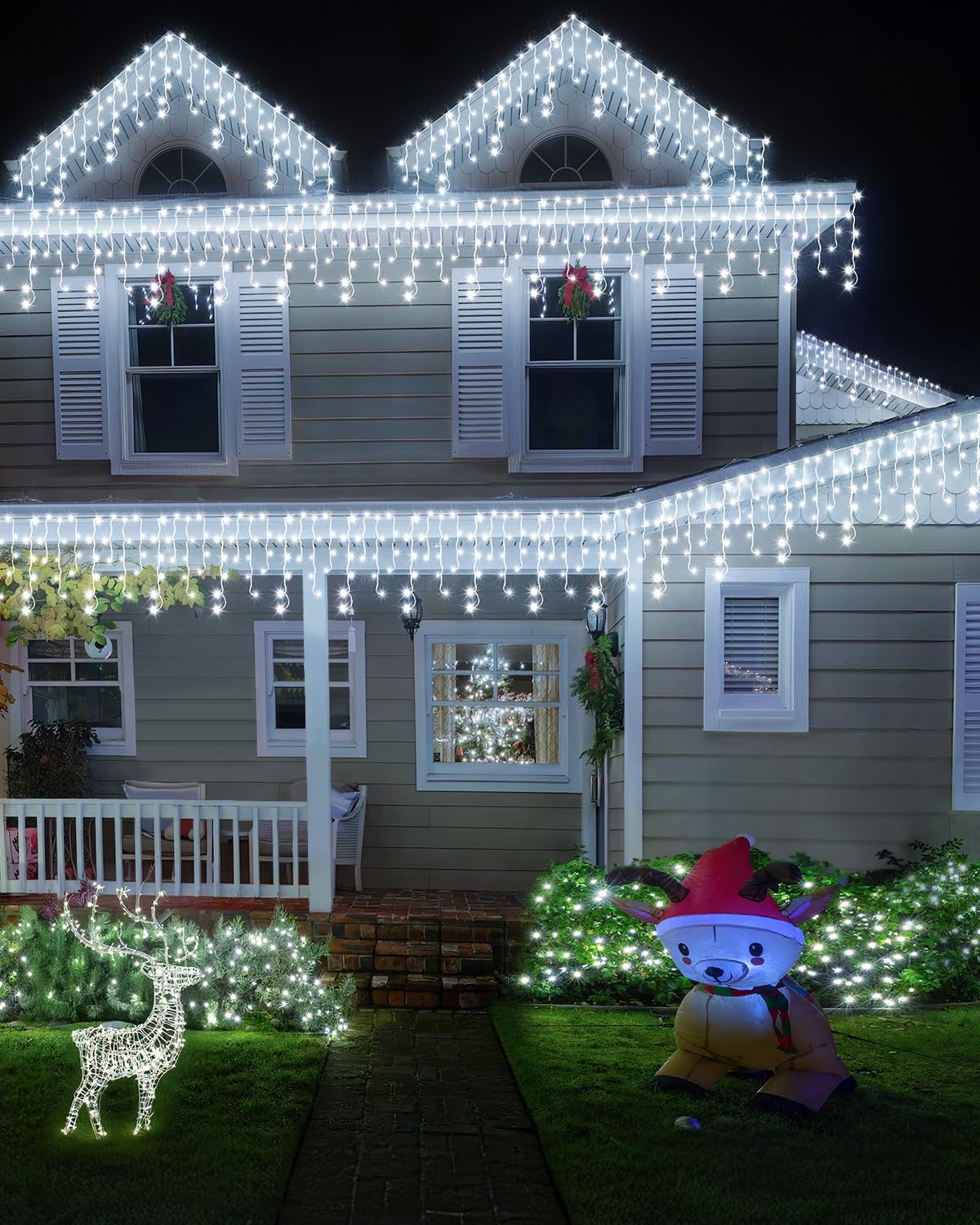 Christmas Lights Outdoor, 53 FT 486 LED Christmas Light for Outside, Timer & Memory, Plug in 8 Modes Hanging Fairy Light with 108 Drops for House Eaves Yard Patio Holidays Decorations, Cool White
