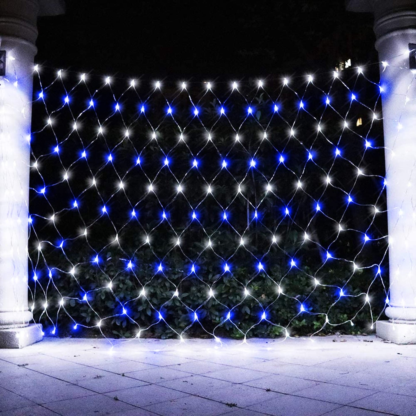 weillsnow 198 LED 9.8ft x 6.6ft Christmas Net Lights, Connectable 8 Lighting Twinkle Modes Mesh Lights for Christmas Outdoor Patio Garden Bush Fence Decorations (Blue & White)
