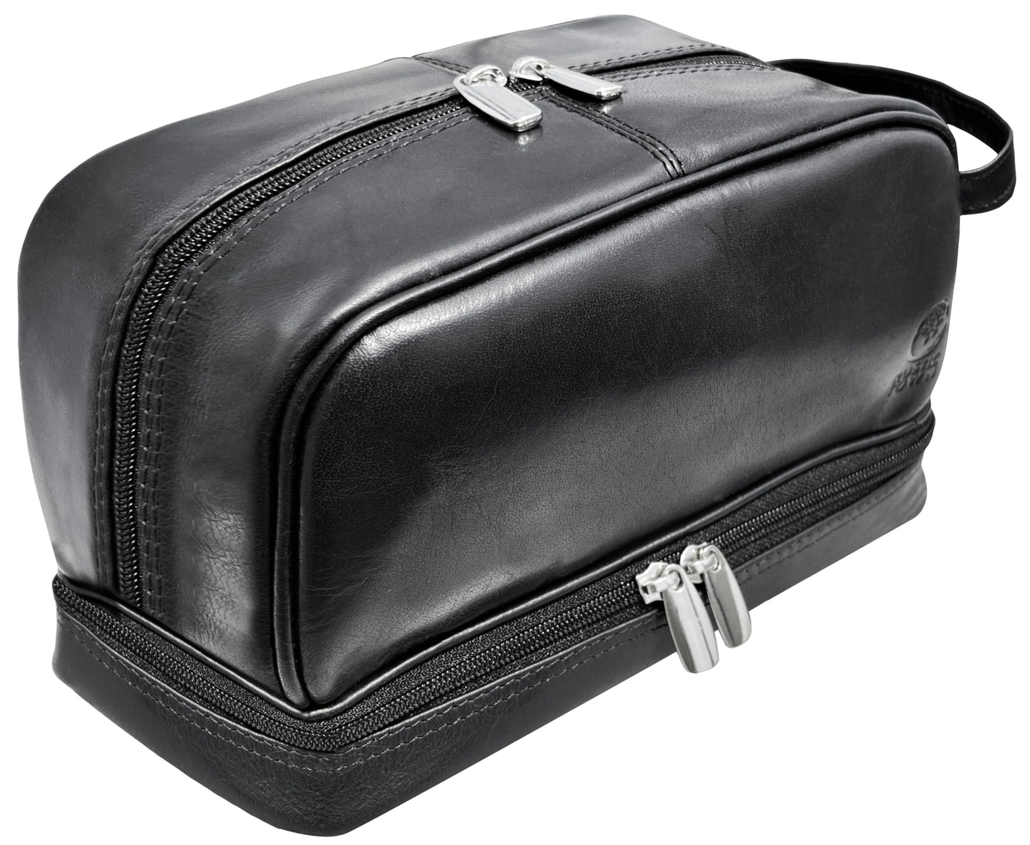 RUSTIC TOWN Leather Toiletry Bag for Men - Shaving Dopp Kit - Travel Gift Bathroom Shower Toiletries Organizer - Cosmetic Makeup Bag for Women (Black)