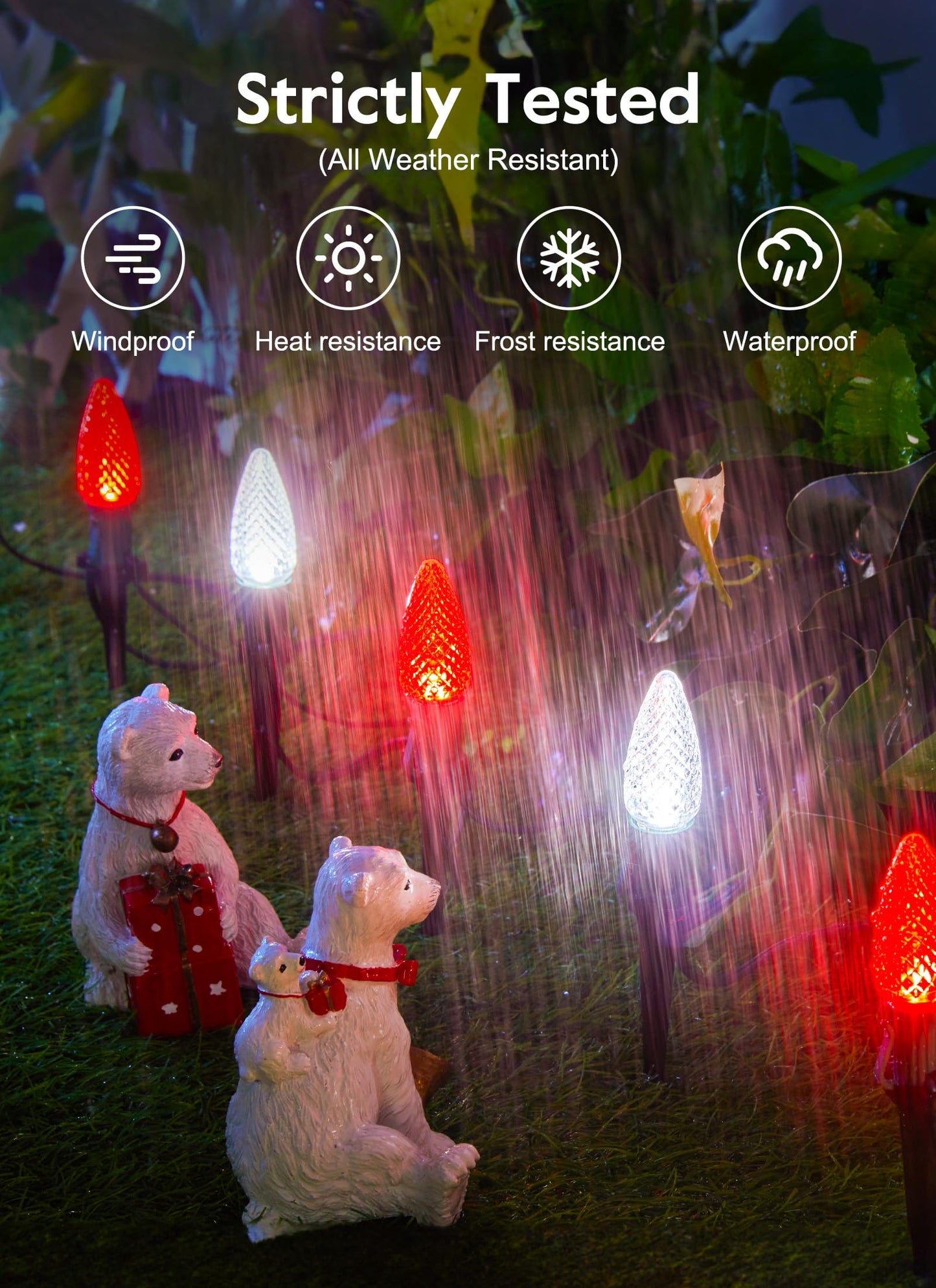 C9 LED Christmas Lights Outdoor with Stakes, 25.7 Feet 20 LED C9 Strawberry String Lights, Connectable Shatterproof Pathway Lights Marker for Path, Lane, Patio, Xmas Holiday Decorations, Red and White