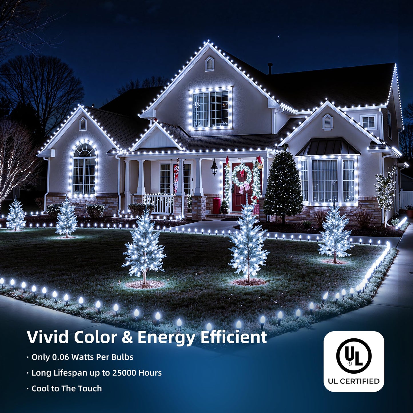 Minetom C9 LED Christmas Lights Outdoor, 81FT 100 LED C9 String Lights, Waterproof, Connectable, 8 Modes, with Timer & Memory Function for Tree Home Yard Party Indoor Outside, Cool White