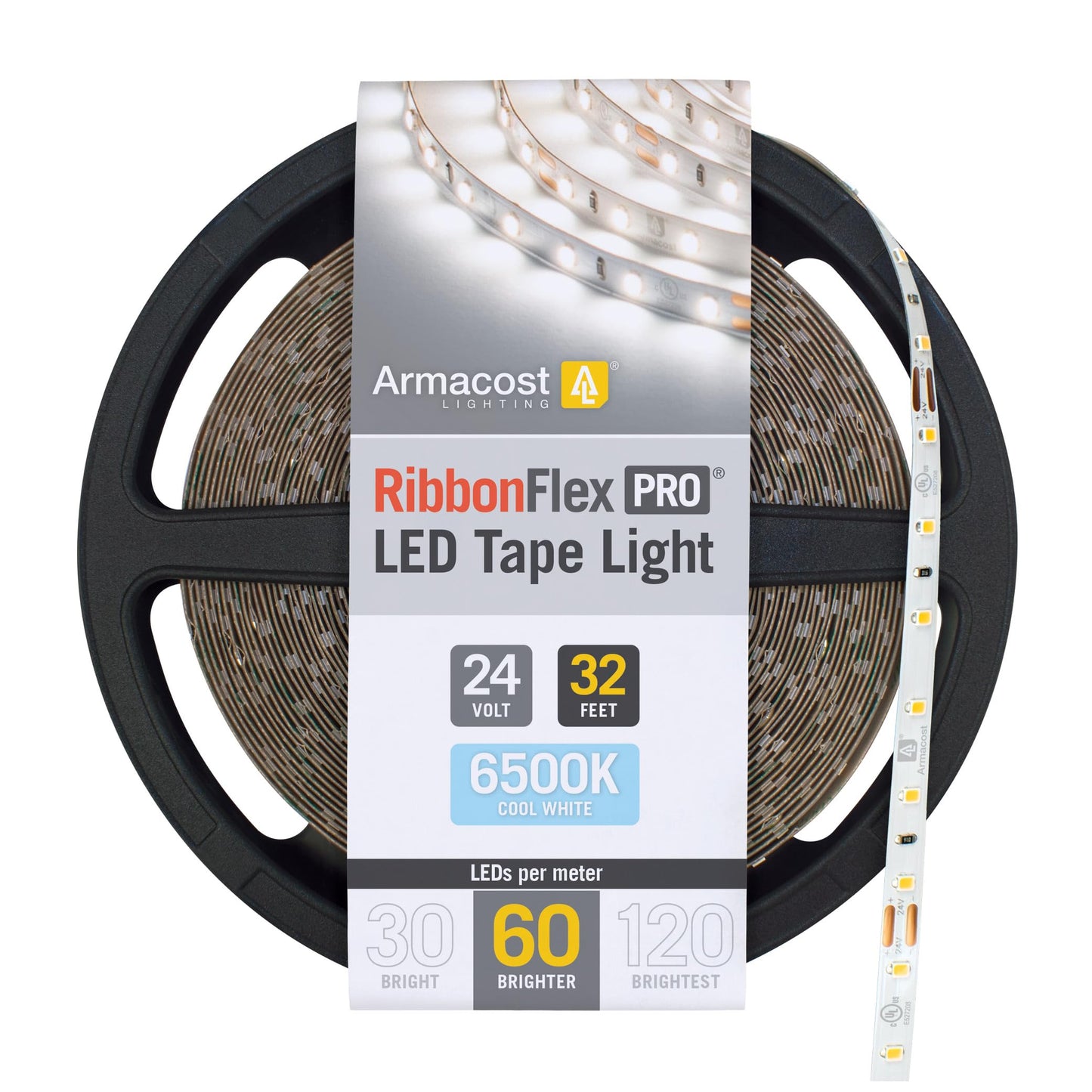 Armacost Lighting RibbonFlex Pro 24V White LED Strip Lights 60 LED/m, 6500K, 32.8 ft 185251