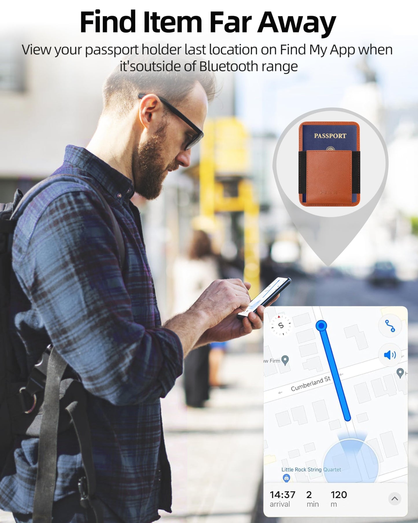 Passport Holder with Find My, RFID Leather Minimalist for Travel, Fit 4 Cards & 2 Passport