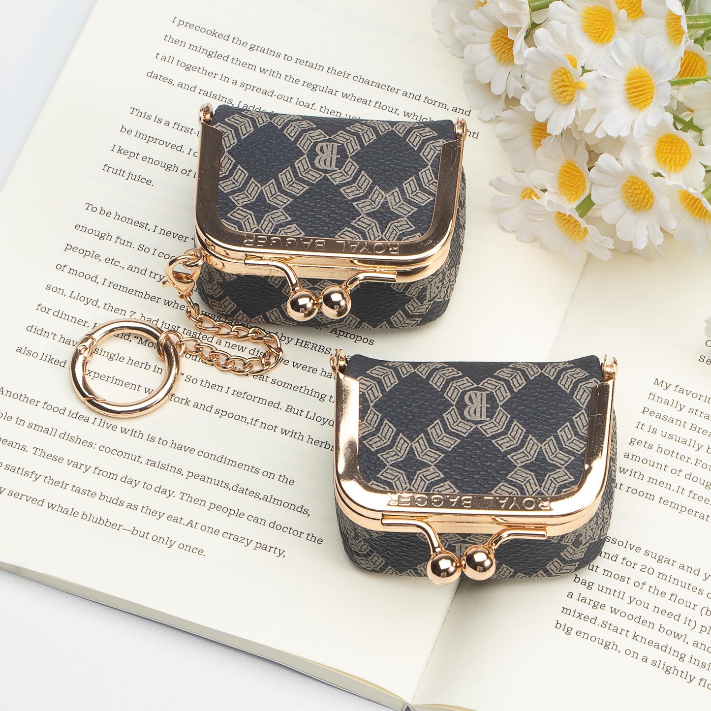 Royal Bagger Genuine Cow Leather Mini Jewelry Box Women's Coin Purse Solid Color Kiss Lock Change Pouch Casual Style Small Storage Bag for Women 1894 (Dark Blue 6894)