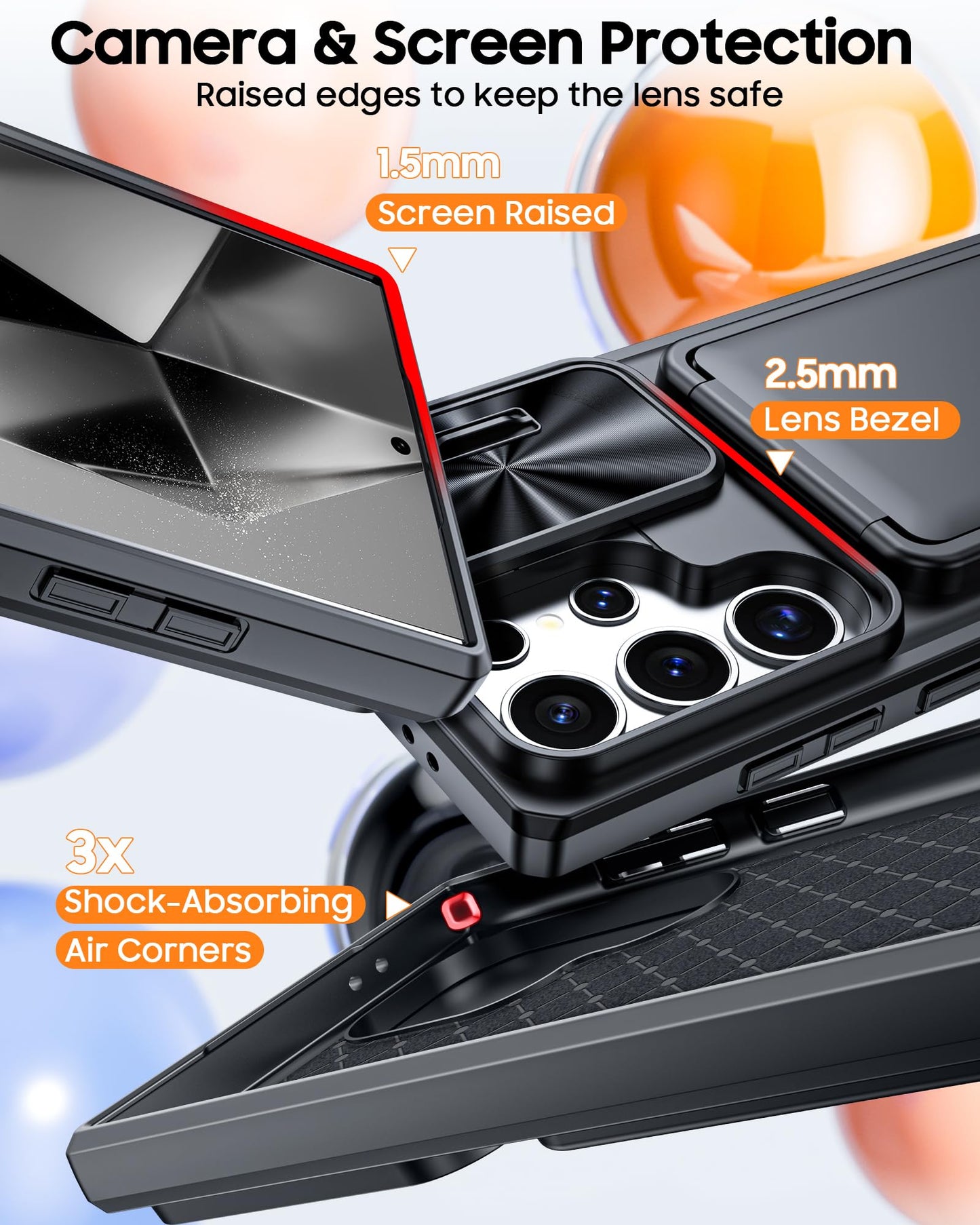 BSNRM for Samsung Galaxy S24 Ultra Case Wallet with RFID Blocking, Card Holder, Slide Camera Lens Cover, Silicone Edge Raised, Rugged Heavy Duty Phone Cover Case for Galaxy S24 Ultra, 2024, Black