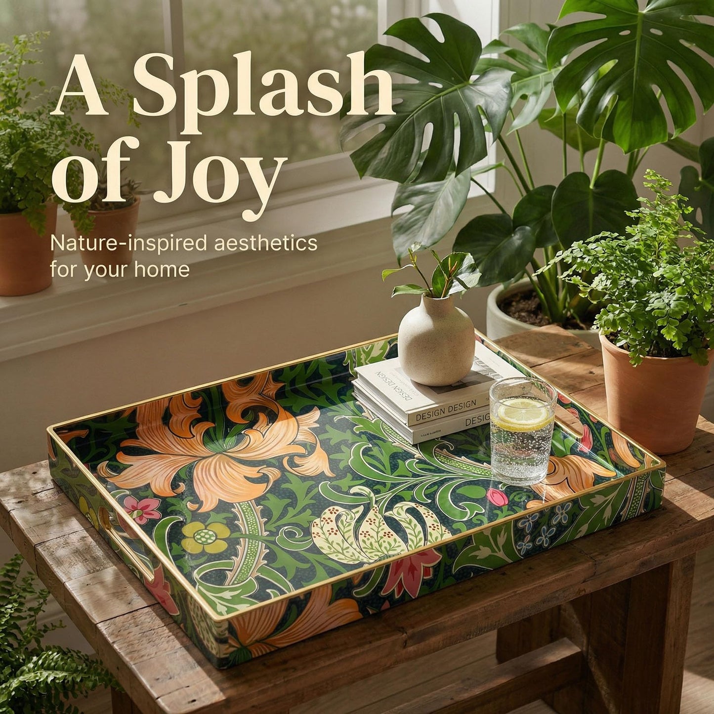 Zosenley Decorative Tray, Marbling Plastic Tray with Handles, Rectangular Vanity Tray and Serving Tray for Bathroom, Kitchen, Ottoman and Coffee Table, 15.6" x 10.2" (Green Morris, 15.7 x 11.8 Inch)