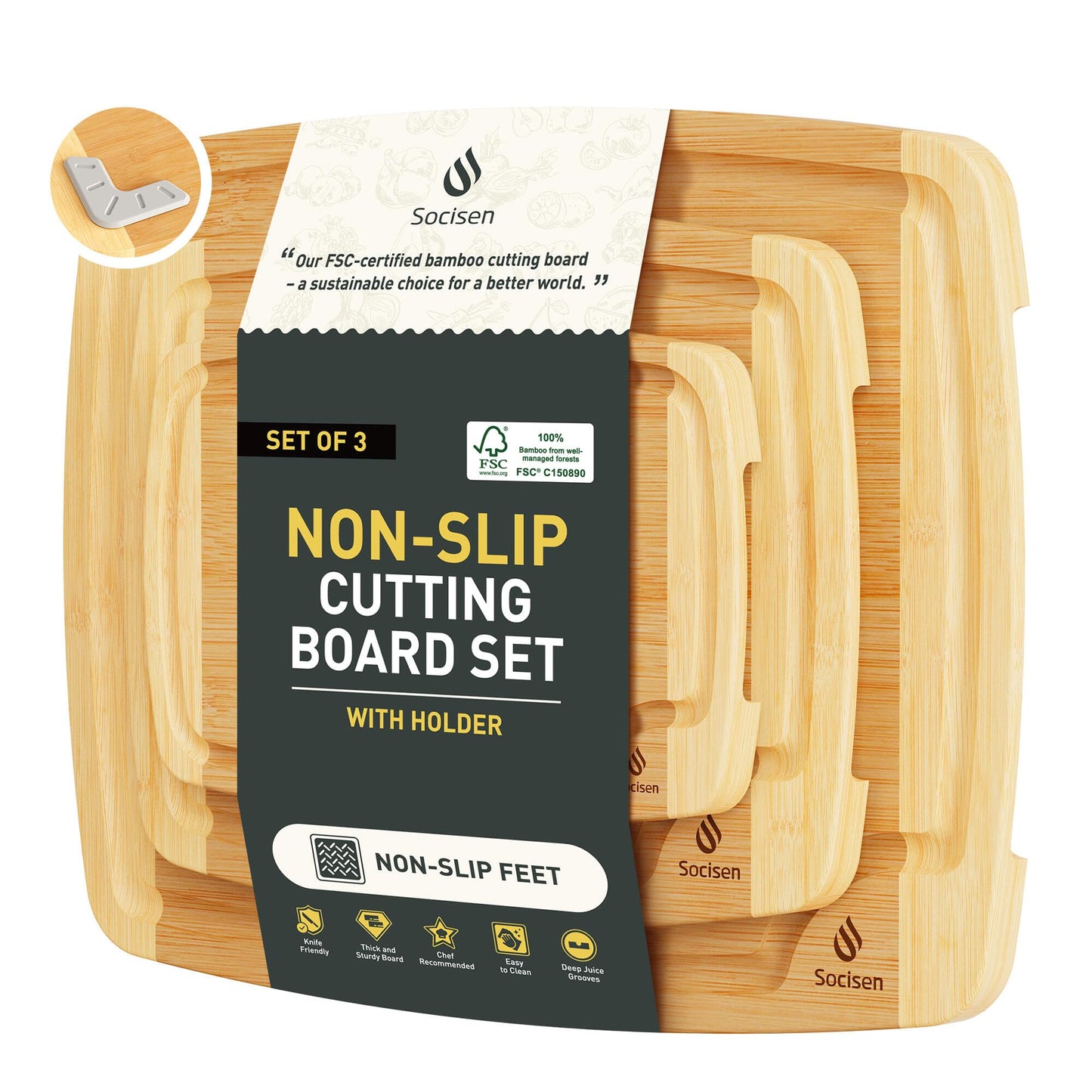 3 packs Bamboo Cutting Board Set Non Slip Feet Over Sink For Kitchen Meal Prep & Serving Brides Her Wedding Day Bridal Shower Engaged Wed House Christmas Married Future Unique Cool Gifts