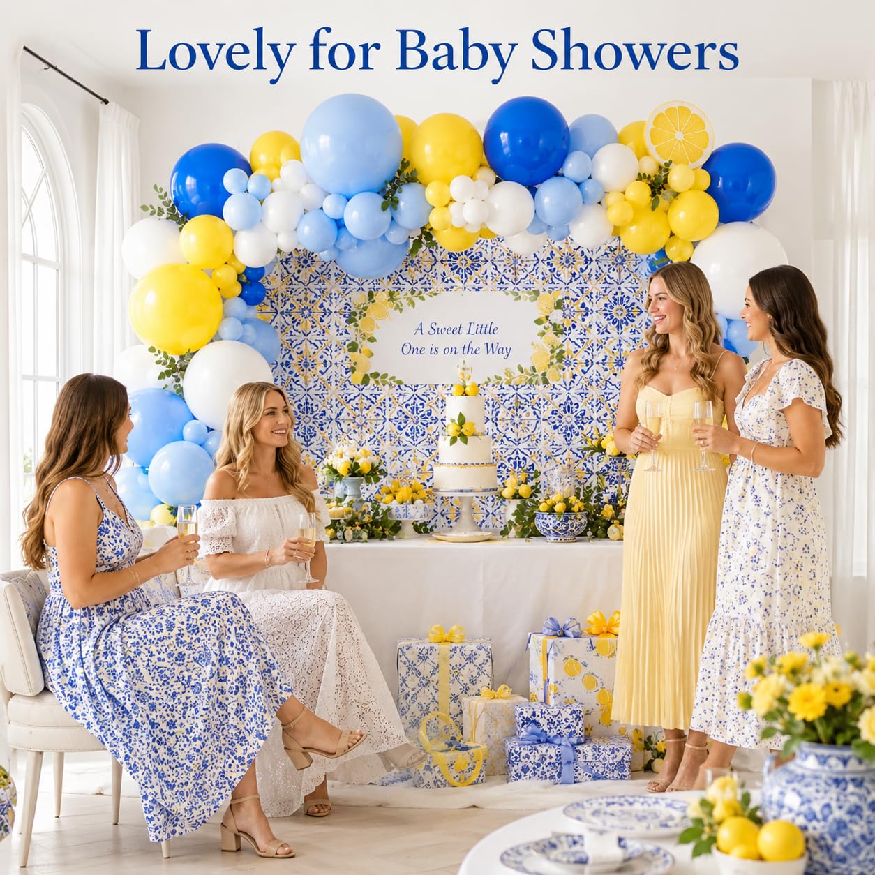 Blue White Yellow Balloon Arch Kit, Graduation Yellow Royal Blue Latex Party Balloons for Lemon Amalfi Coast Baby Shower Anniversary Birthday Wedding Graduation Party Decorations