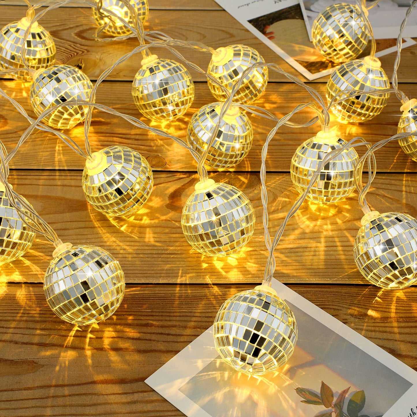 Nosiny 40 Disco Ball String Lights Mirror LED Party String Light Disco Party Decorations for Christmas Wall Tree Outdoor Patio Garden 9.84 Inch Per Piece