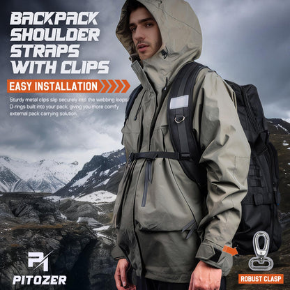 Pitozer Backpack Straps, Backpack Shoulder Strap for bags strap Replacement Padded Strap Adjustable with Metal/Plastic Clips