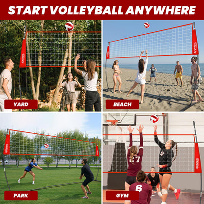 12FT/20FT Portable Volleyball Net System for Backyard - Adjustable Height Freestanding Training Equipment, Outdoor Indoor Practice Set with Carry Bag & PU Ball
