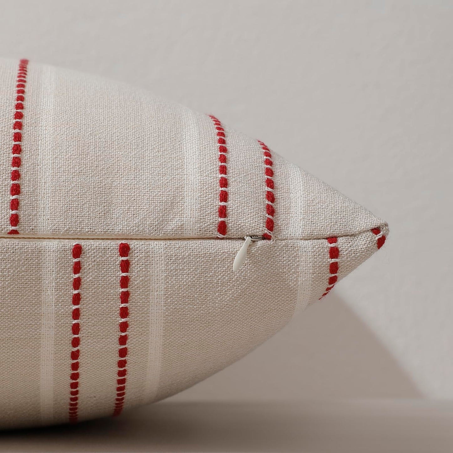 Hckot Christmas Pillow Covers 18x18 Set of 2 Red Striped Throw Pillow Covers Linen Decorative Pillows Square Cushion Covers for Sofa Couch Bed Living Room Xmas Winter Decorations(Red)