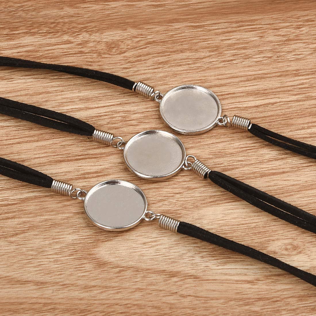 DROLE 40Pcs Black Leather Bracelet Blanks - 20mm Cabochon Bezel Tray Blank Bracelets with Black Bracelet Chain for Jewelry Making