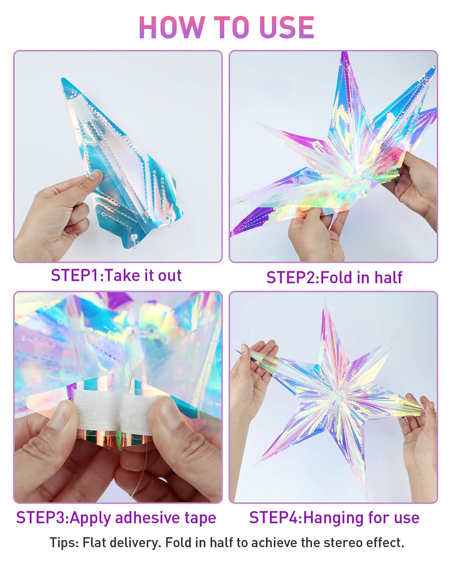 Vomika 3Pcs Iridescent Snowflakes Hexagram Stars Hanging Ornaments