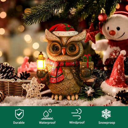 WONDHOME Solar Christmas Owl Decoration Resin Owl Outdoor Statue with LED Lantern for Porch Garden Patio Yard Home Decor Christmas Housewarming Gifts for Women Mom
