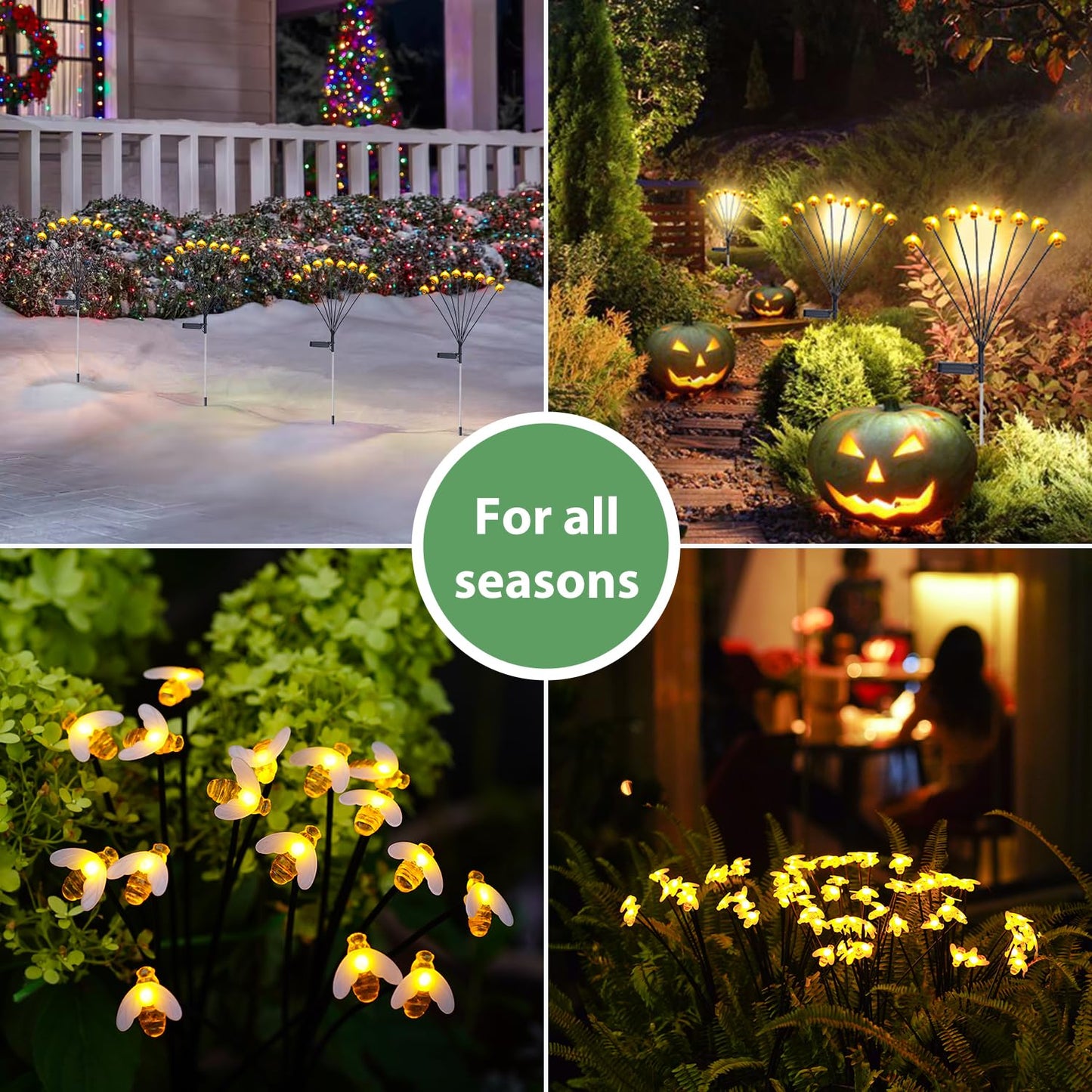 Nacome Solar Garden Bee Lights Outdoor: 27.5In Waterproof 8 LED Swaying Firefly Cute Path Lights for Landscape Yard Patio Decor - Birthday Gifts for Men Women Garden Lovers(2 Pack)