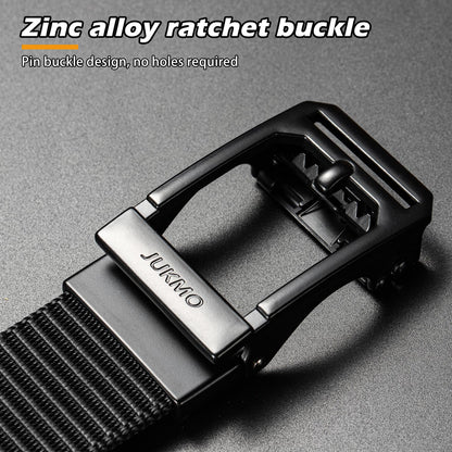 JUKMO Men's Ratchet Tactical Belt, 1.5" Nylon Web Work Belt with Automatic Slide Buckle, Adjustable Trim to Fit (Black, Medium)