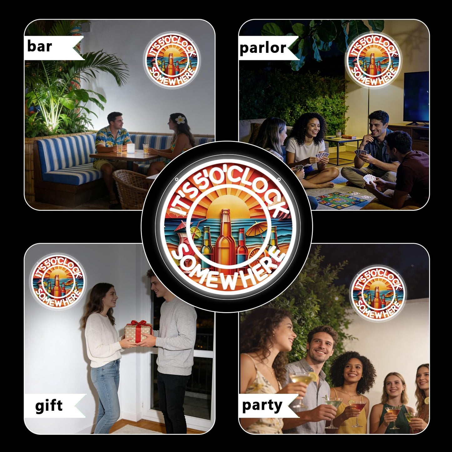WanXuNEON Its 5 00 O'clock Some Where Neon Signs for Wall Decor,Beer Neon Led Sign for Palm Tree Sunset Beach Bar Man Cave Garage Neon Light Five Oclock Somewhere Sign.