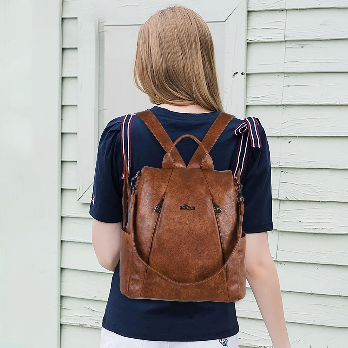 ZOCAI Backpack Purse for Women Medium Anti-Theft Backpacks Purses Design Leather Shoulder Bags with Removable Strap