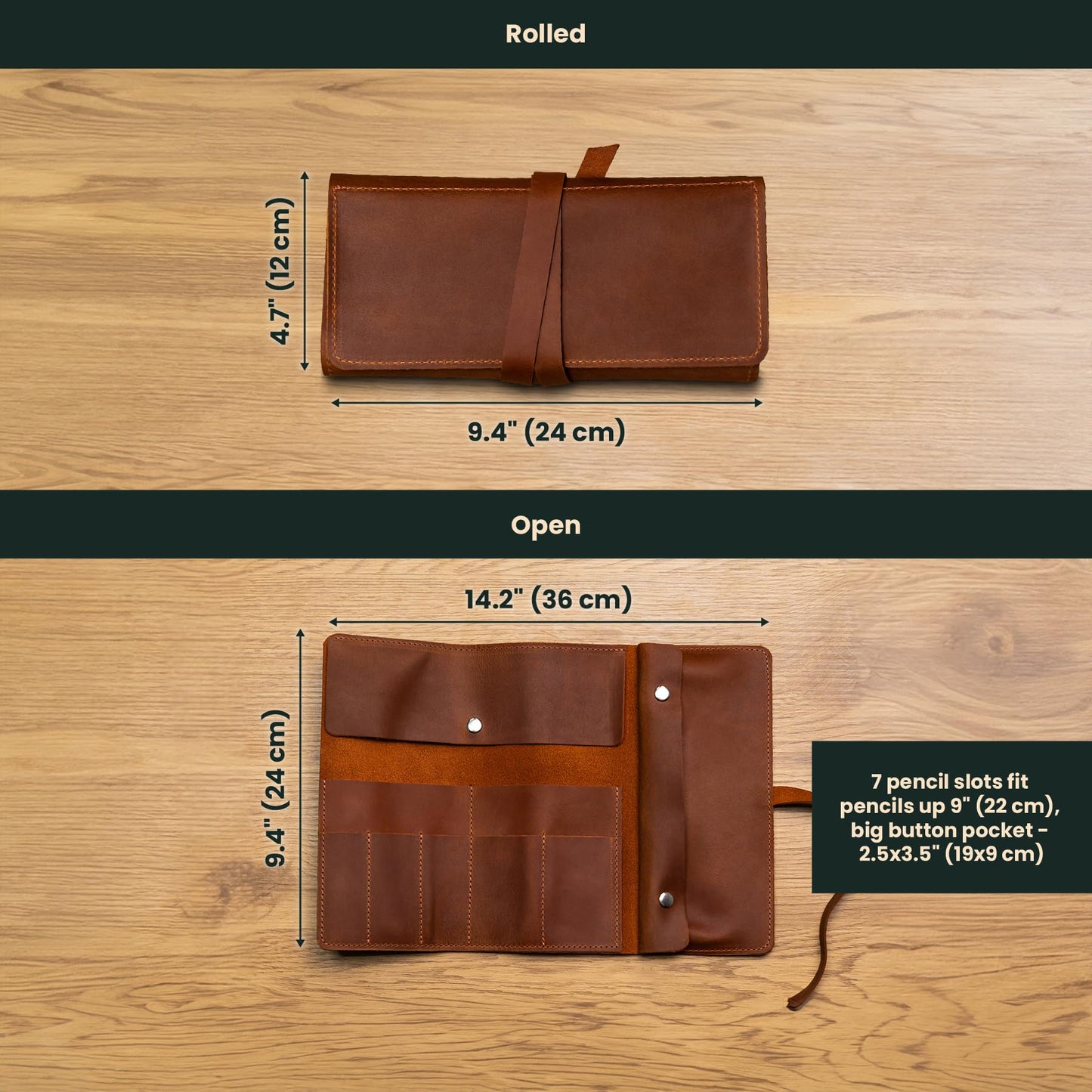 OMBUO Handmade Artist Pencil Case for Adults Women, Leather Pencil Roll, Artist Gifts, Pencil Wrap Roll Up Case, Leather Paint Brush Case, Warm Brown