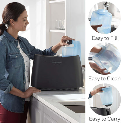 Honeywell Cool Moisture Humidifier For Bedroom, Medium Rooms, 1.1 Gallon, Invisible Moisture Humidifier for Baby, Kids, Quiet, Easy to Clean, UV Technology, Black, HCM350B