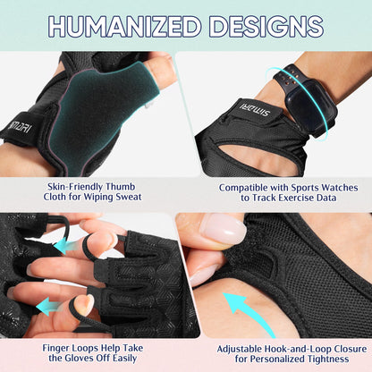 SIMARI Workout Gloves for Women Men with Full Palm Protection, Strong Grip, Cushion Impact, Breathable, Suitable for Gym Training, Kayaking, Weight Lifting, Exercise, Fitness, Cycling (Size Medium)