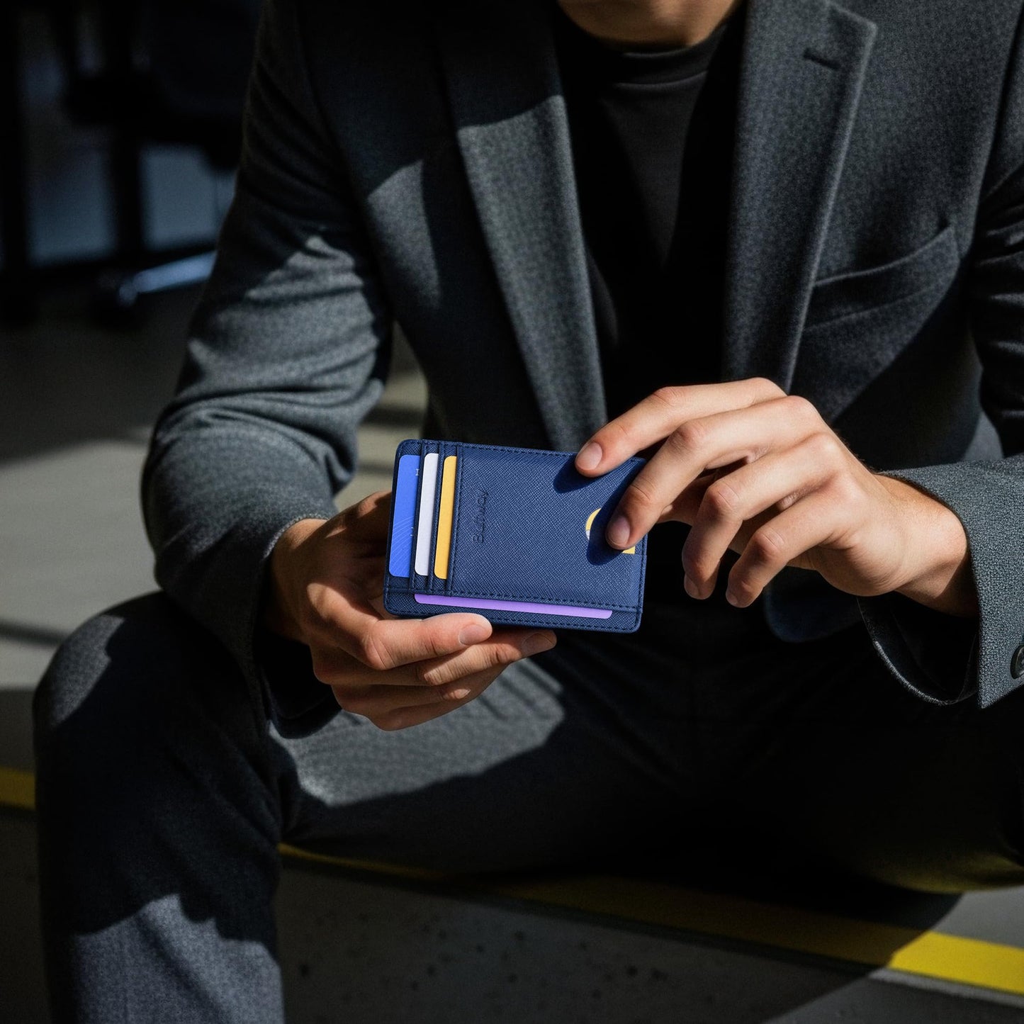 Buffway Slim Minimalist Front Pocket RFID Blocking Leather Wallets for Men and Women - Cross Blue
