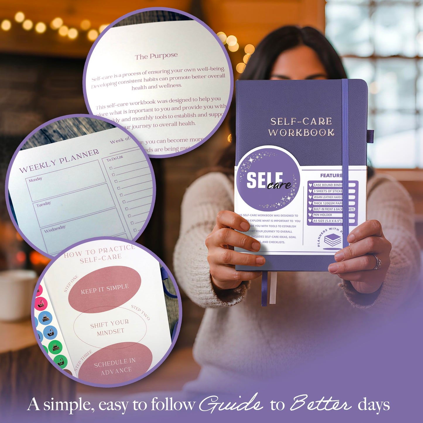 Planners with Purpose Self-Care Planner - Daily Wellness Journal with Guided Prompts, Gratitude, and Reflection - Mental Health Journal for Mindfulness, Positivity & Goal Setting Notebook for Women & Men A5 (Purple)