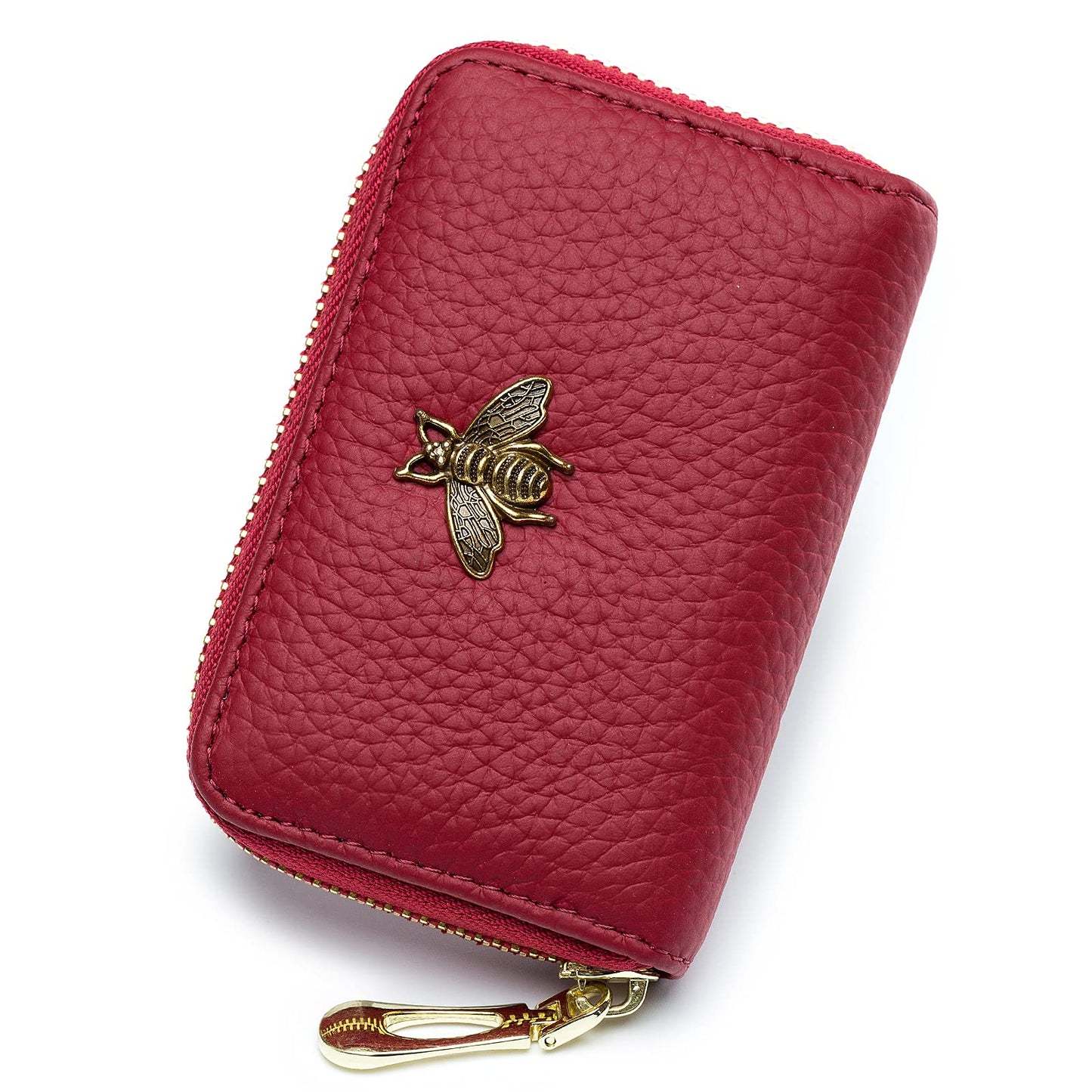 imeetu RFID Credit Card Holder, Small Leather Zipper Card Case Wallet for Women (Lite,Red)