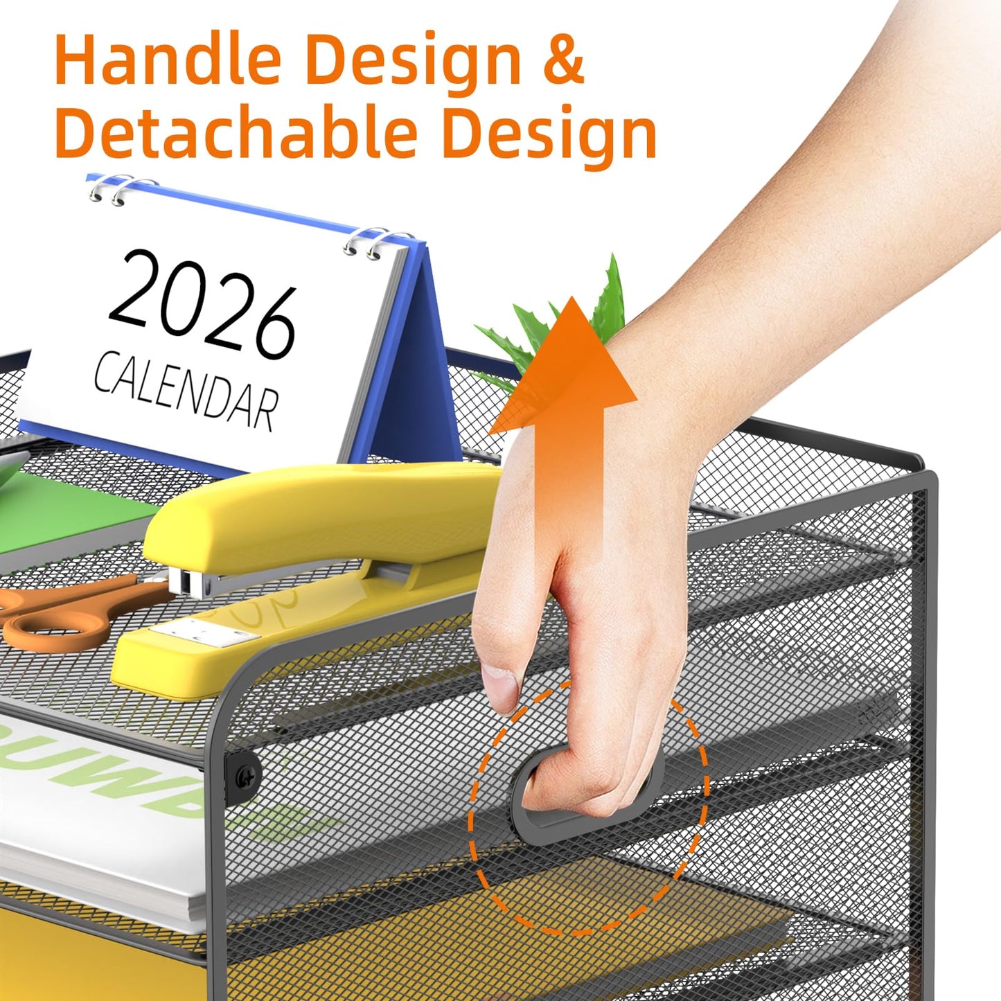 SUPEASY Mesh Desk Organizer with File Holder, 5-Tier Paper Letter Tray Organizer with Magazine Holder, Desktop Organizer and Storage with Drawer for Office Supplies Home or School (Black)